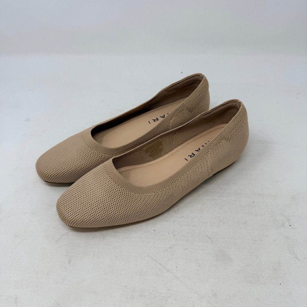 Tahari Santiago Knit Flats Tan 6.5 Minimalist Vegan Neutral Casual Shoes